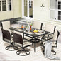 LEVELEVE 7 Piece Outdoor Patio Dining Set with 6 Swivel Dining Chairs & 1 Large Round Dining Table,Bistro Furniture Set for Lawn, Garden, Deck, Backyard and Porch