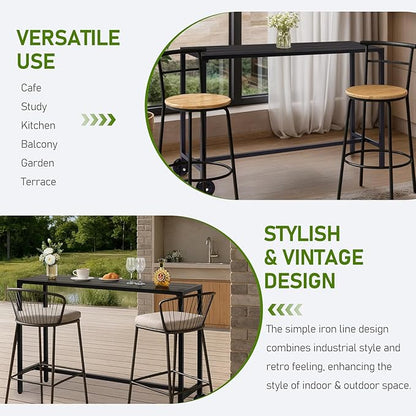 Outvita Outdoor Bar Table, 37" Height Patio Pub Table with Waterproof Frame and Adjustable Foot for Hot Tub, Patio, Backyard, Balcony, Hallway, Bistro Rectangle, Black