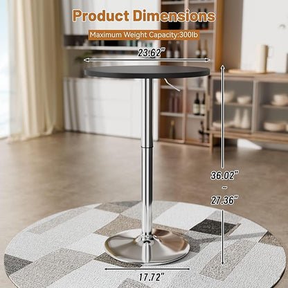 Flamaker Round Bistro Pub Table 23.6 Inch Height Adjustable 360° Swivel Bar Table Metal Base for Pub, Dining Room, Party (2, Black-Silver)