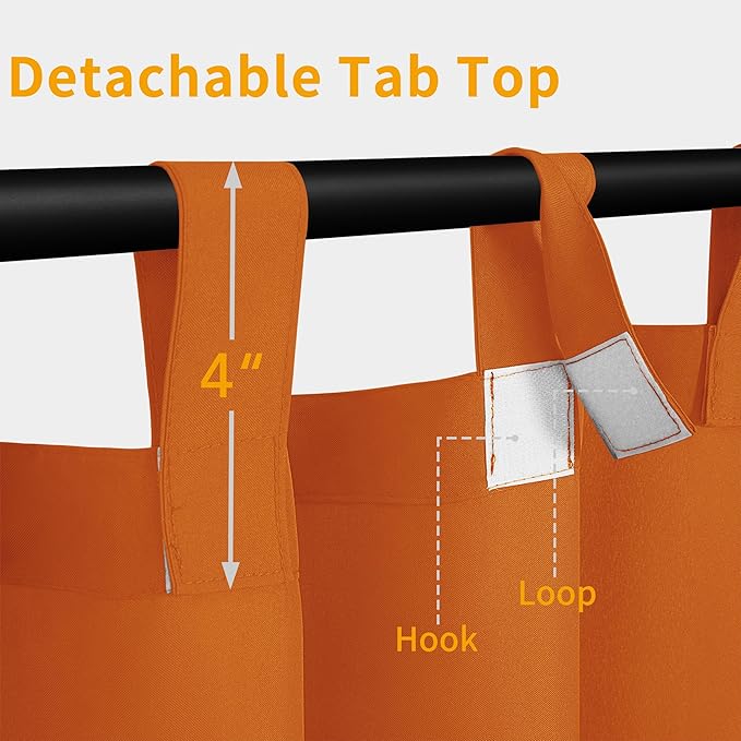 Easy-Going Outdoor Patio Curtains Detachable Tab Top Windproof Weatherproof Curtain for Cabana, Porch, Pergola and Gazebo, Tab Bottom Drape, 2 Panels, 110W x 96L inch, Orange