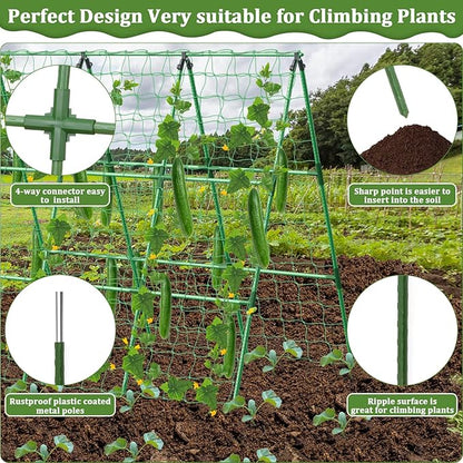 Cucumber Trellis for Raised Bed, 50x 54 inch A-Frame Garden Trellis for Climbing Plants Outdoor, Metal Arch Trellis with Netting, Vegetables Trellis for Grape Pea Bean