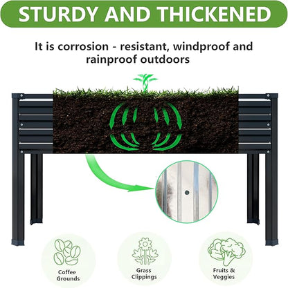 2PCS 48×24×30in Galvanized Raised Garden Bed,Metal Elevated Planter Box with Legs for Patio,Balcony,Backyard,300lb Capacity,Black