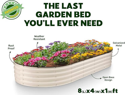 Plant & Plot Galvanized Raised Garden Beds Outdoor // 8×4×1 ft (2-Pack) Planter Raised Beds for Gardening, Vegetables, Flowers // Large Metal Garden Box // Patented Tool-Free Design (White)