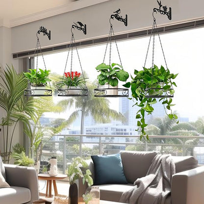 4-Pack Metal Hanging Planters for Outdoor Plants - Heavy Duty Hanging Baskets for Plants Outdoor with Chains and Long Hooks – Aesthetic Hanging Plant Holder for an Instant Indoor Gardening Decor