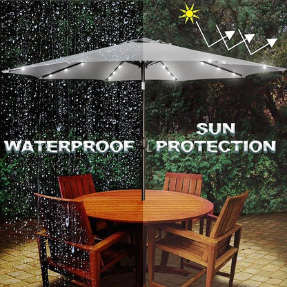 Blissun 9 ft Solar Umbrella, Patio Umbrella with 32 LED Lights, Table Market Umbrella, Outdoor Umbrella for Garden, Deck, Backyard (Light Grey)