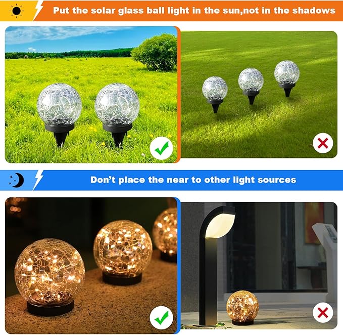 Solar Globe Lights Outdoor Waterproof-Solar Balls-Solar Garden Lights-Orbs for Outside 4 Pack Cracked Glass Ball for Lawn Patio Yard Backyard Decorations