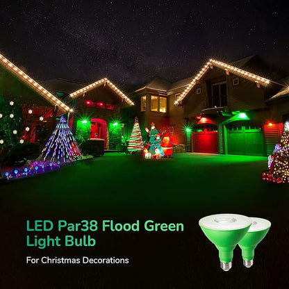 EDISHINE St.Patrick's Day/Easter Decorations PAR38 Green LED Flood Light Bulbs, Dimmable LED Light Bulb, 18W(120W Equivalent), Outdoor Weatherproof Light Bulb, E26 Base, 2 Pack