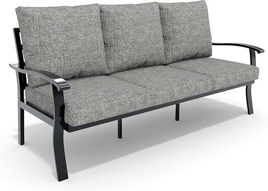HOMREST Outdoor Couch Aluminum Patio Furniture Sofa, 3-Seat All-Weather Metal Outdoor Patio Furniture with Cushions, Grey