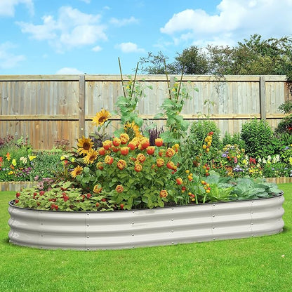 Galvanized Raised Garden Bed 8x4x1 FT, Oval Metal Raised Garden Bed Outdoor Planter Box with Open Bottom, Rust-Resistant Steel Garden Bed for Vegetables Herbs Flowers, Easy Assembly
