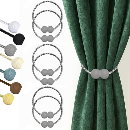 Hion Magnetic Curtain Tiebacks Grey 6 Pack, Curtain Tiebacks Buckles Holdbacks Holders Hooks Clip for Home Bedroom Office Decorative Thick or Thin Curtain