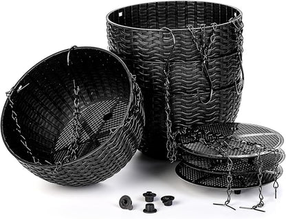 Foraineam 4 Pack Black Hanging Planters, 8.2 inch Hanging Flower Basket Planter Pots, Garden Plant Pot Container, Balcony Patio Hanging Basket Planters with Drainage Hole for Indoor and Outdoor Use