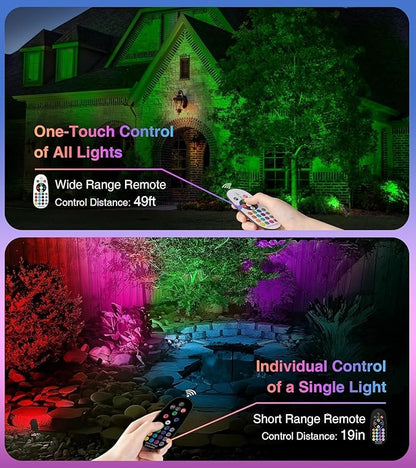 SUNVIE Spot Lights Outdoor 12W RGBW Color Changing Landscape Lights with Remote Control 120V RGB Landscape Lighting Waterproof Outdoor Spotlights for Yard Garden Patio Lawn Decorative, 4 Pack