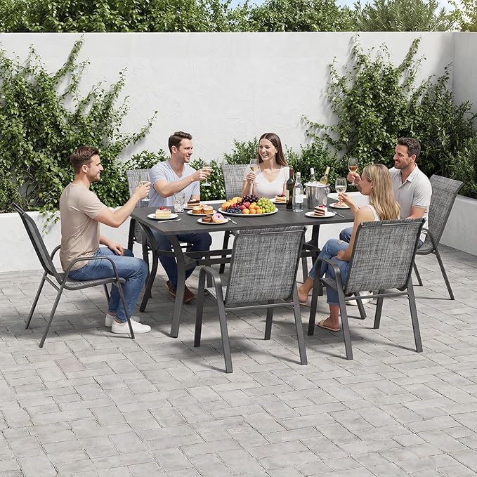 Patio Dining Chairs Set of 6, Grey Stackable Textilene Mesh Seating