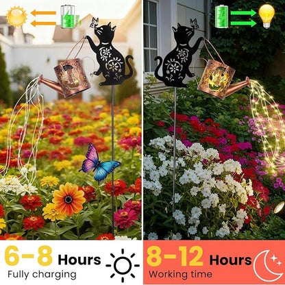 Solar Cat Watering Can Lights, Outdoor Cat Hanging Solar Lights Lantern - Image 4