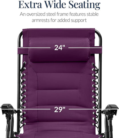 Best Choice Products Oversized Padded Zero Gravity Chair, Folding Outdoor Patio Recliner, XL Anti Gravity Lounger for Backyard w/Headrest, Cup Holder, Side Tray, Polyester Mesh - Amethyst Purple