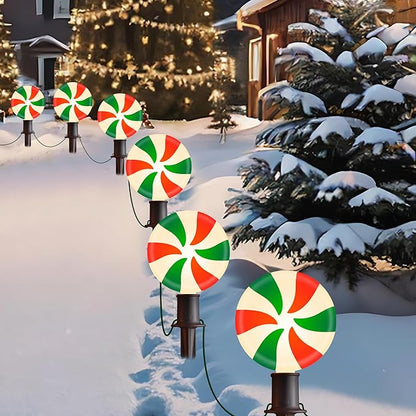 Ultimate Unicorn Christmas Lollipop Pathway Lights for Garden Christmas Decoration Red and Green, 10 LED Peppermint String Lights with Stakes for Outdoor Sidewalk Pathway Rooftop Lawn Garden