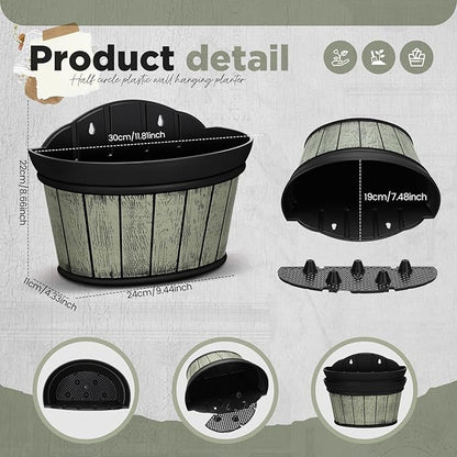 Layhit 6 Pcs Wall Hanging Planters Outdoor Pot Planter Wine Barrel Planter Distressed Oak Thickened Plastic Water Storage Flower Pots for Flower Indoor Outdoor(10 Inches,Grey Green)