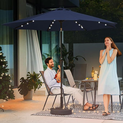 JEAREY 9FT Outdoor Patio Umbrella with Solar Lights, LED Lighted Pool Umbrella with Tilt and Crank, Outdoor Table Umbrellas for Deck, Yard & Market (9ft, Navy Blue)