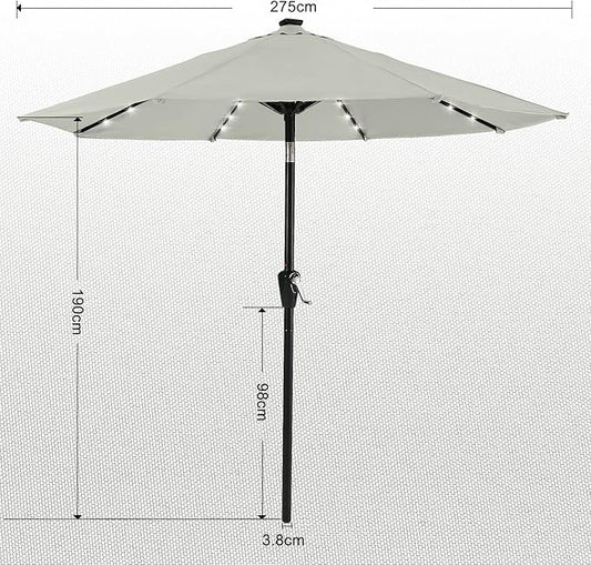 Durable Solar Led Patio Umbrellas with 32LED Lights ( ) in Light Beige, 9FT