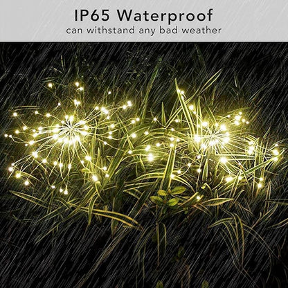 FOOING 4 Pcs Solar Garden Lights Solar Firework Lights, 480 LED Solar Powered String Light 2 Modes Twinkling Solar Lights for Garden, Wedding, Party, Patio(Warm White), 100182987