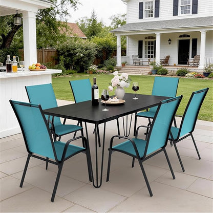 JEAREY Patio Dining Chairs Set of 6, Outdoor Stackable Dining Furniture Set, All Weather Dining Set for Lawn, Garden, Backyard, Poolside, Peacock Blue