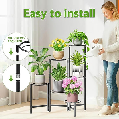 Outdoor Plant Stands for Patio Corner Tall Plant Stand Indoor Metal Flower Pot Stands for Multiple Plants 6 Tier Heavy Duty Shelf Black Kite