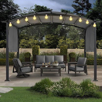 MASTERCANOPY 10x12ft Outdoor Retractable Pergola with Sun Shade Canopy Patio Metal Garden Pergola,Dark Grey