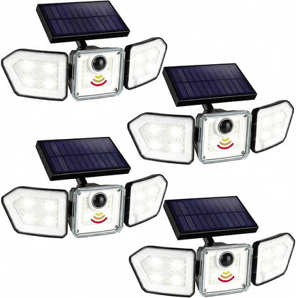 Bionic Flood Light 4 Pk Solar Lights Outdoor Waterproof, Ultra Bright 89 LEDs, 3 Heads Wide Angle Motion Sensor Outdoor Lights for Security, Wall, House, Spot Light, IP65 Waterproof – Stakes Included