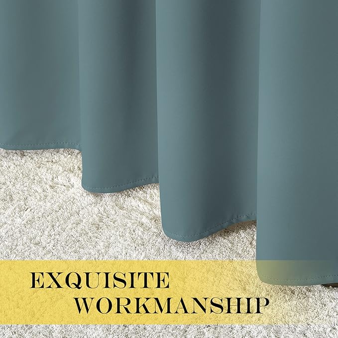 NICETOWN Blackout Greyish Blue Curtains & Drapes for Living Room - Thermal Insulated Solid Grommet Sound Reducing Energy Saving Window Treatments for Porch/Hall, 1 Panel, W52 x L90