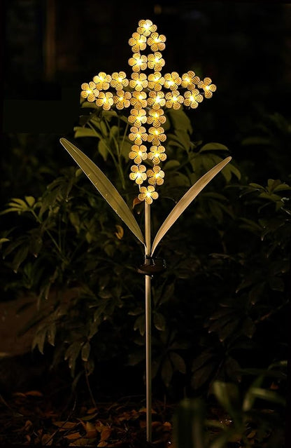 White Cross Garden Stake Solar Lights Metal Hydrangea Cross Stake Memorial Gift w/ 28 LEDs Perfect Sympathy Gifts (10" W x 40" H)