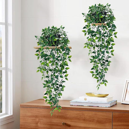 Waipfaru 2Pcs Fake Hanging Plants with Pot Deep Green Eucalyptus Leaves UV Resistant Fake Vines Ivy Artificial Plants Outdoor Faux Plants Indoor Bedroom Living Room Boho Wall Porch Shelf Decor