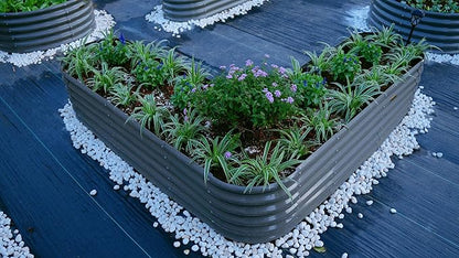 A ANLEOLIFE Set of 14, 18 Inch Tall Raised Garden Beds Kit, Heart-Shaped, Large Oval & Round Metal Planters – Ideal for Backyard Vegetables Flowers Herbs, Quartz Grey