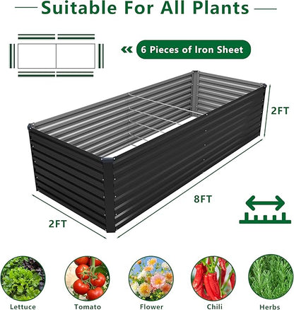 8x2x2FT Galvanized Raised Garden Bed Kit,Vegetable Plant Boxes-Rectangle Metal Flower Box,Large Planter Raised Beds Outdoor Garden for Planting,Fruit,Herb-Black