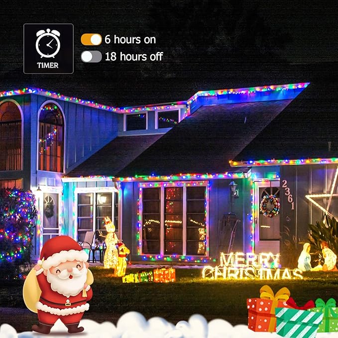 String Lights 163 ft Multicolor 500 LED, 8 Modes and Timer