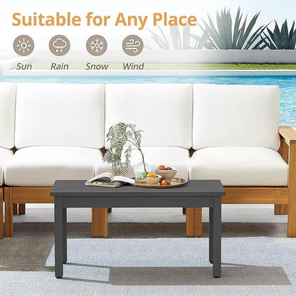 LUE BONA Outdoor Coffee Table Rectangle, HDPS Patio Coffee Tables for Outside, All Weather Patio Coffee Table with Slatted Tabletop for Deck, Garden, Balcony, Indoor or Outdoor Use, Dark Gray