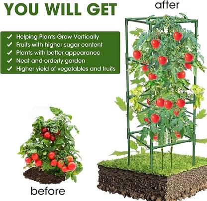 3 Pack Tomato Cages,Square Tomato Plant Stakes Support Cages Trellis for Garden Climbing Vegetables Flowers Fruits,Extra Bold