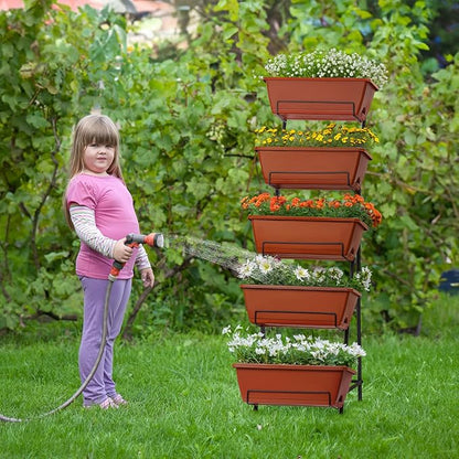 YBING Vertical Garden Bed 5 Tier Vertical Raised Garden Planter Standing Herb Garden Planter Tiered Flower Planter Boxes for Outdoor Plants Brick-Red