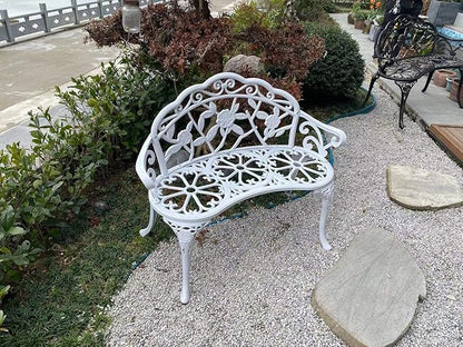 Patio Balcony Bench Double Seat, Anti-Rust Cast Aluminum Patio Garden Bench for Park Yard Outdoor Furniture White.1