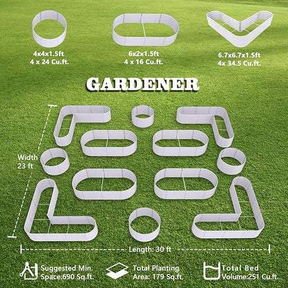A ANLEOLIFE 12-Pack 4X4X1.5ft & 6X2X1.5ft & 81x81x18 in Deep Root Galvanized Raised Garden Beds Outdoor for Planting Vegetables Flowers Herb, Antique White
