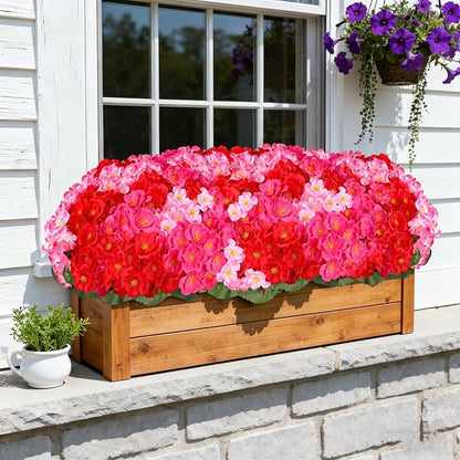 Artificial Geraniums Flowers for Outdoors, 6 Bundles Realistic Silk Fake Geranium, No Fade Faux Plants for Hanging Baskets, Window Boxes, Planters - Porch, Patio, Garden Decor(Mix Colors)