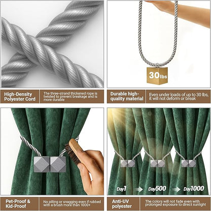 Hion Magnetic Curtain Tiebacks Grey 6 Pack, Curtain Tiebacks Buckles Holdbacks Holders Hooks Clip for Home Bedroom Office Decorative Thick or Thin Curtain