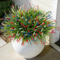 Artificial Faux Plants for Outdoor Spring Decoration, 12 Pcs Fake Monkey Grass for Garden Porch Balcony Planters, Fake Flowers Shrubs UV Resistant No Fade Plants Greenery Bush (Red Blue White)
