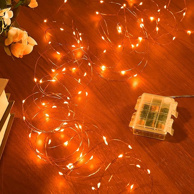 String Lights, Orange 65.6 Ft Battery Powered LED with Remote Control