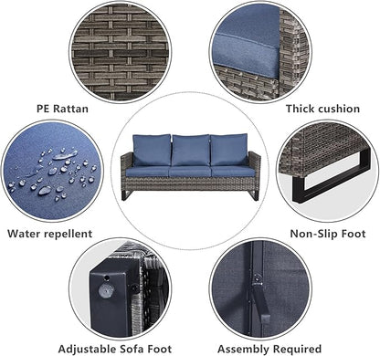 Belord 6 Piece Outdoor Furniture Patio Wicker Sofa Set, Oversize Outdoor Swivel Rocker Chairs with Rattan Ottomans, Conversation Sets Patio Furniture Come with Removable Washable Cushion Blue