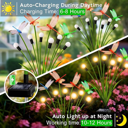 Solar Garden Lights Outdoor - 4 Pack Dragonfly Solar Swaying Light, Sway by Wind, Firefly Lights Outdoor Yard Patio Pathway Decoration, Big Bulb, High Flexibility Iron Wire & Realistic Dragonflies