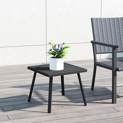 C-Hopetree Small Metal Outdoor Coffee Side Table for Outside Patio, Square, Black