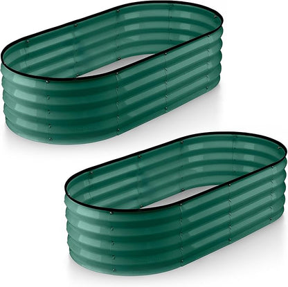 Plant & Plot Galvanized Raised Garden Beds Outdoor // 4×2×1 ft (2-Pack) Planter Raised Beds for Gardening, Vegetables, Flowers // Large Metal Garden Box (Dark Green) // Patented Tool-Free Design