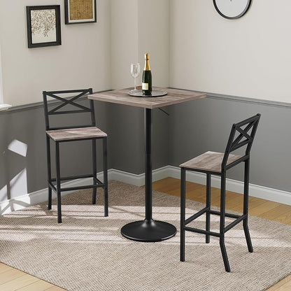 Bar Stools, Set of 2 Bar Chairs with Backrest and Footrest, 26" Tall Counter Bar Stools, Kitchen Breakfast Bar Chairs, Easy Assembly, for Dining Room, Greige BAHG0901N3