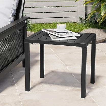 Crestlive Products Outdoor Side Table Set of 2, Aluminum Rectangular Side/End Table, Small Patio Coffee Bistro Table for Outdoor Indoor (Black)