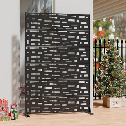Casaphoria Metal Privacy Screen Outdoor, 72" H x 47" W Freestanding Decorative Privacy Screen for Patio Deck Balcony Garden with Stable Base, Black-Gerald